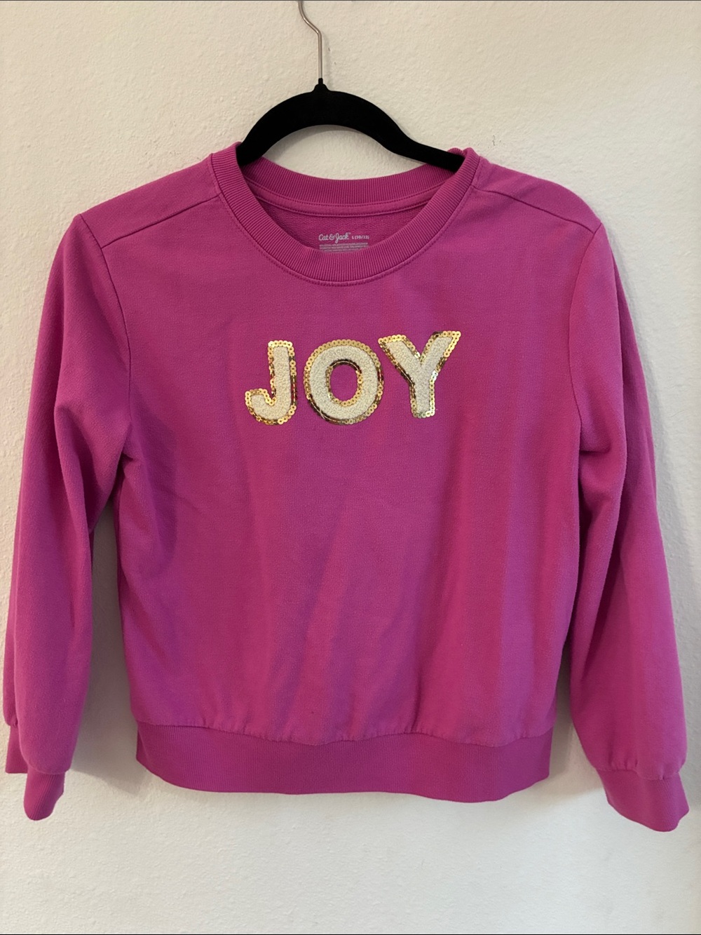 Cat & Jack Bright Pink Sweatshirt with Gold Sequin "JOY"